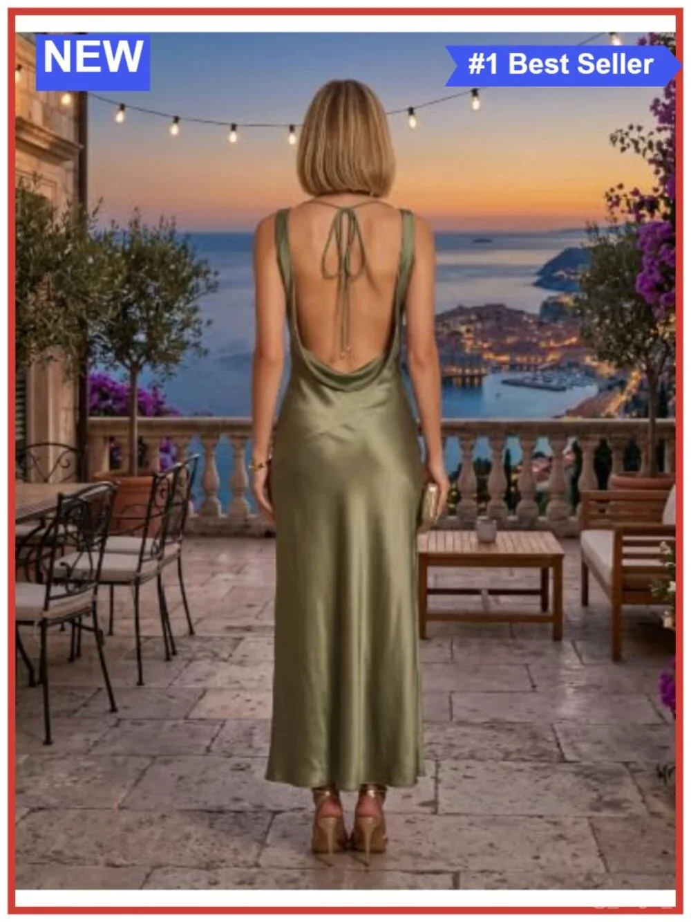 Satin Backless Formal Maxi Dress for Women Wedding Guest Elegant Sleeveless